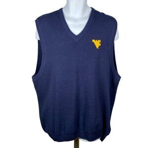 West Virginia Mountaineers Sweater Vest Mens Size XL Cotton Blue V Neck Pullover